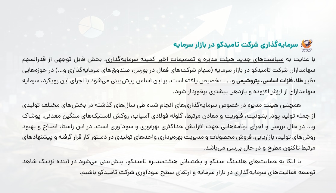 سرمایه‌گذاری شرکت تامیدکو در بازار سرمایه